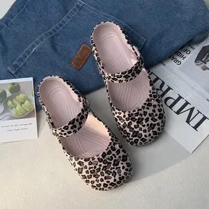Pink Leopard Print Women Ballet Clogs Cute Sweet Non Slip Summer Parent Child Slippers Outdoor Hollow Beach Shoes