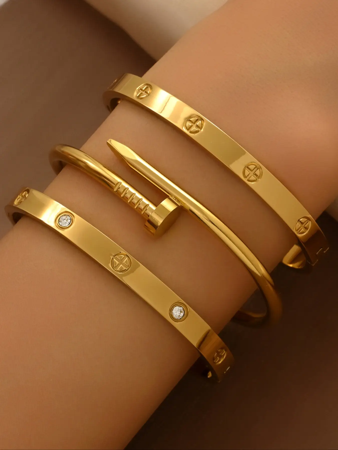 Women's Bangles Bracelets Set, Stainless Steel Heart Design Jewelry, Casual Style, All-Season Wear, Lucky Charm Accessory, Cuff Bangle Set, Bracelet Sets