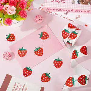 Strawberry Laser Festival Party Stickers Roll, Office Supplies Stickers, File Seals, 500 Pieces Per Roll, Holiday Decorations