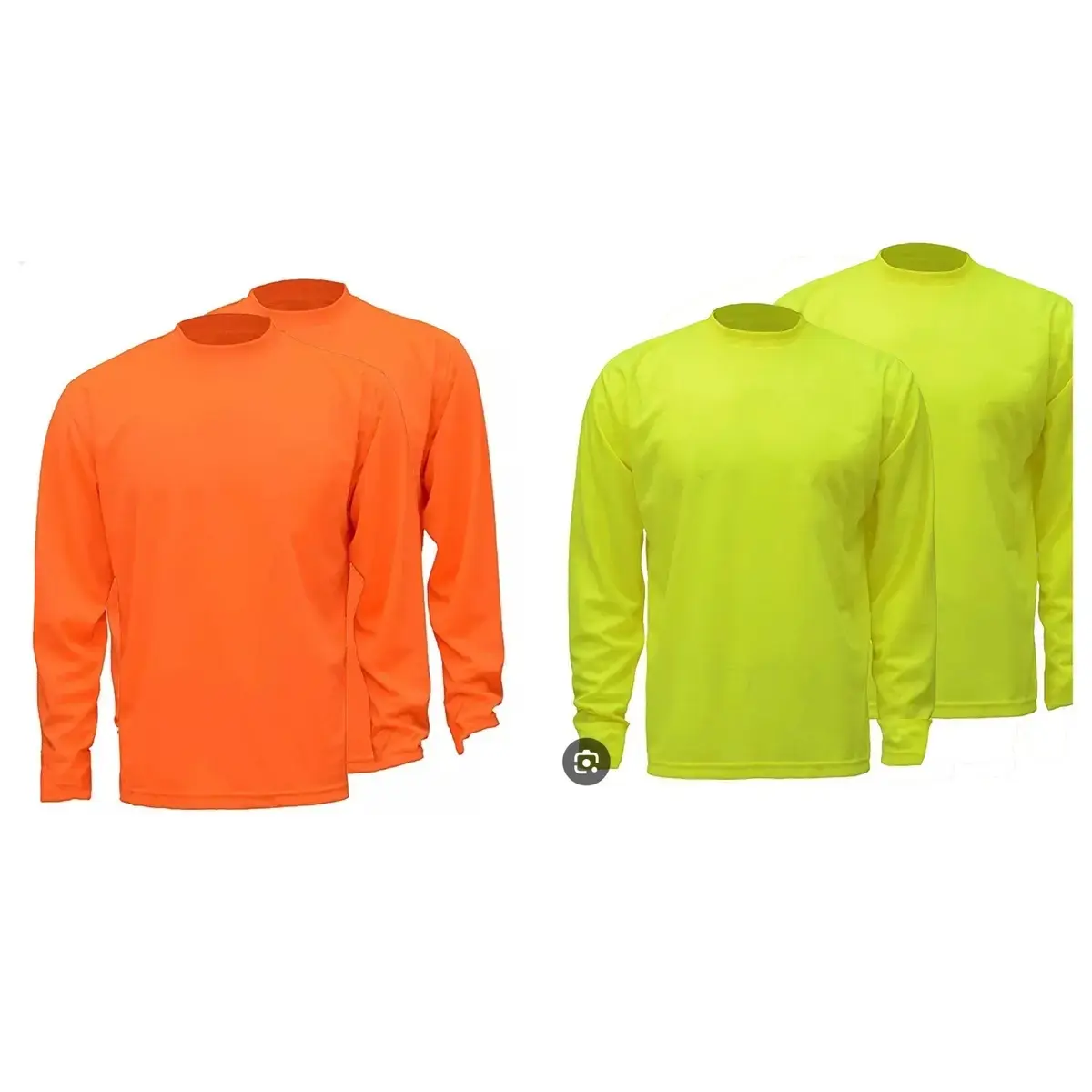 2 Pieces Lime or Orange Long Sleeve Bird Eye Dry Fit Breathable Material Safety Color Shirt Crewneck for Menswear Top