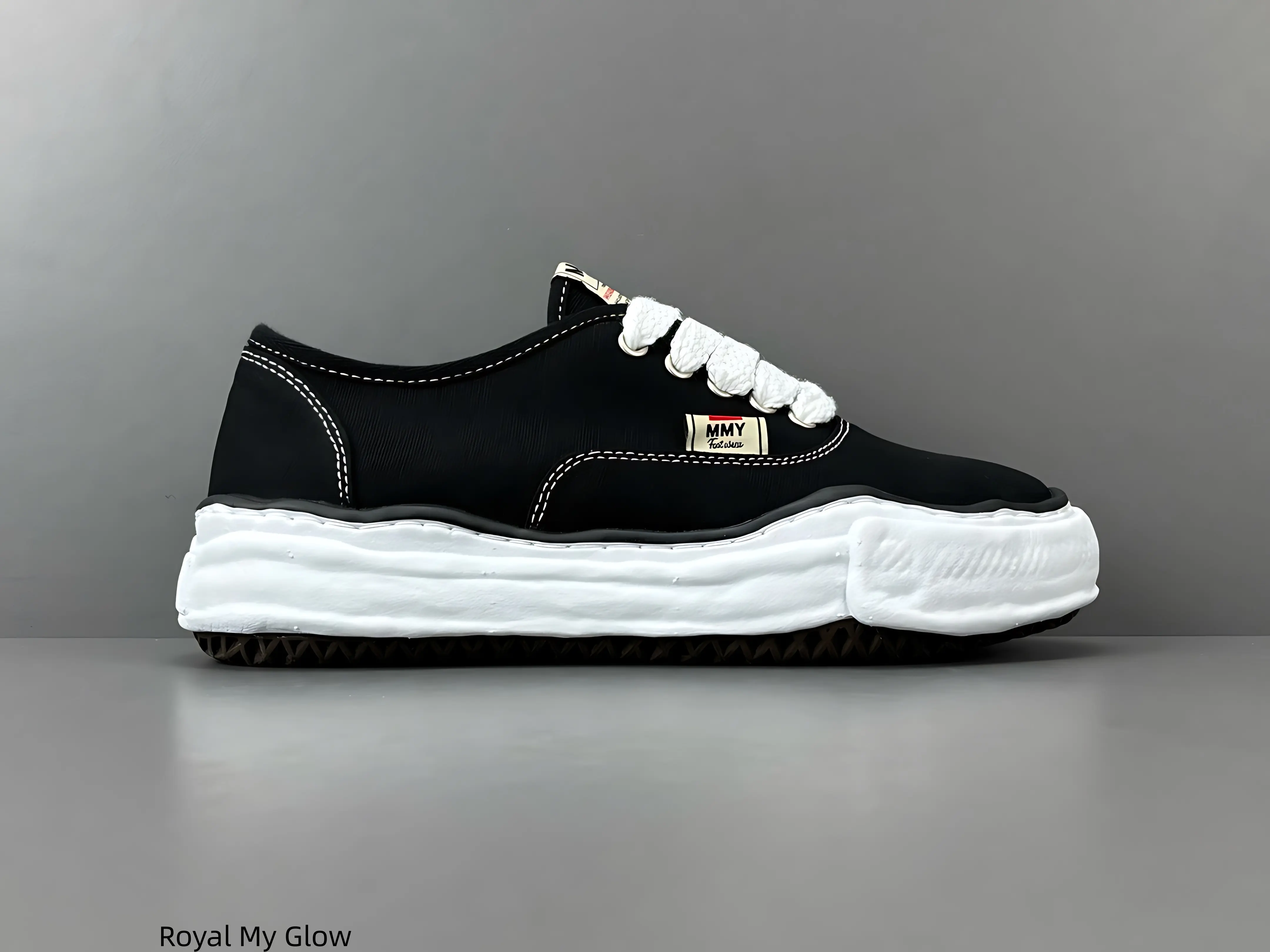 Unisex Vintage Washed Black Canvas Low Tops Brand New Sealed with Original Shoe Box, Handmade Wavy Melted Thick Sole Minimal Neutral Fashion Sneakers