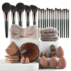 40 Piece Professional Makeup Brush Set ( Wooden Handle), Includes Foundation Brush, Contour Brush, Sponge Egg, Storage Bag