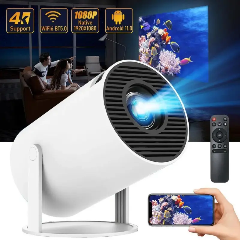 Portable Mini Projector with Auto Keystone, 4K Supported 200 ANSI Smart Projector, 2.4/5G WiFi, BT 5.0, 130" Screen & 180 °     Flip Design,for Valentine’s Day Gift