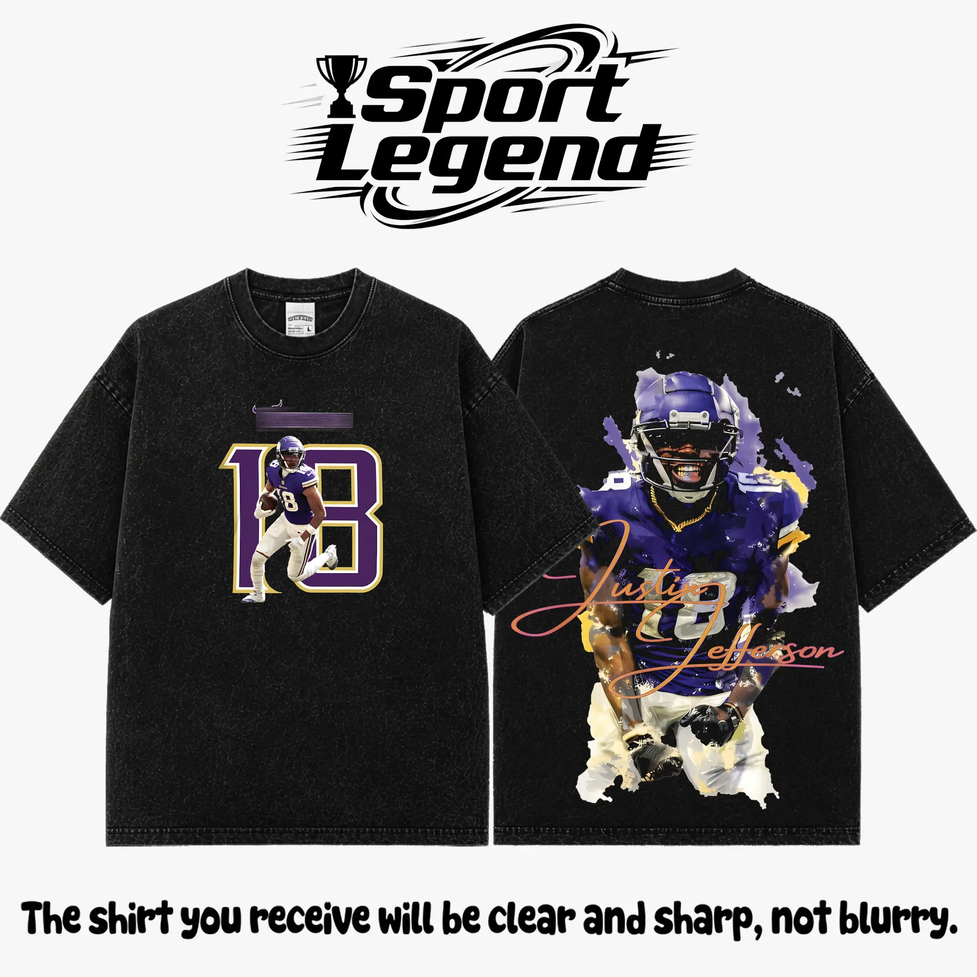 Justin Jefferson 18 Washed T-Shirt, Vintage Football Graphic Tee, JJettas Fan Shirt, Game Day Outfit, Sunday Football Streetwear, Gift for Football Fans