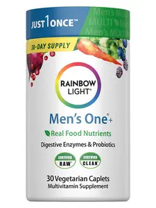 Rainbow Light Mens Multivitamin One + | 30 Caplets | Real Food Nutrients, Digestive Enzymes & Probiotics