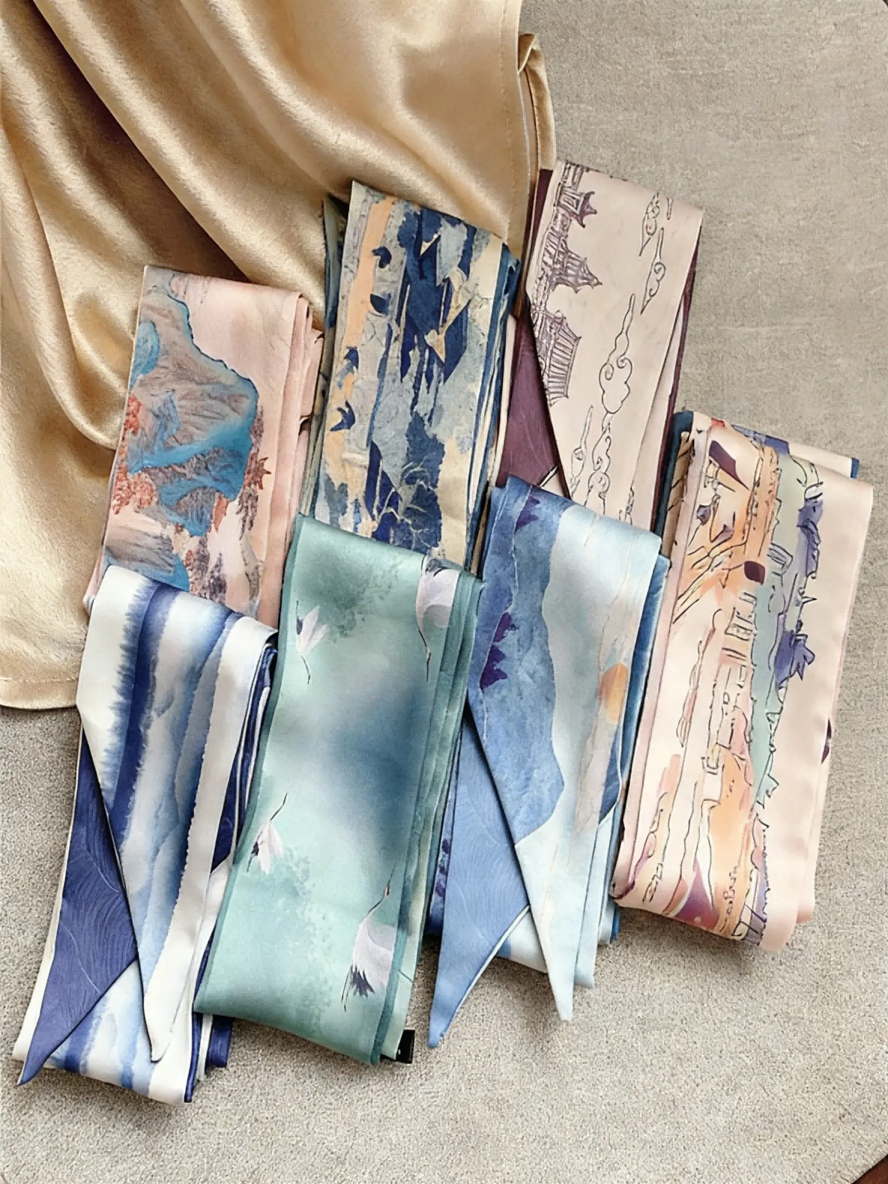 Elegant French Style Polyester Scarf Set (7 Pieces), Suitable for Women, Vintage Hairband, Multifunctional Accessories