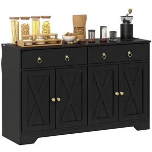 Kitchen Storage Sideboard With Antique Ring Knobs And Two Double Door Cabinets For Entryway Keeps Keys And Mail Tidy With Three Level Shelves