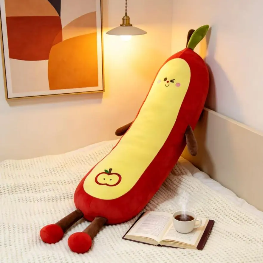 Apple long pillow cushion, curved side sleeping leg-support pillow, human-like fruit plush toy, girls’ sleep pillow