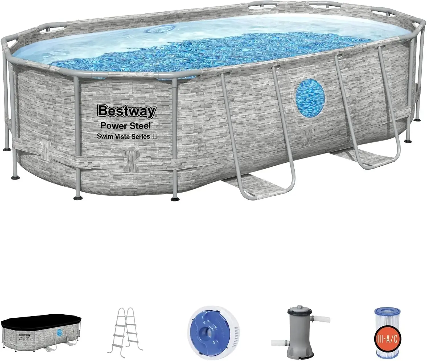 Bestway Steel Pro MAX Splashview 14’ x 8'2" x 39.5” Above Ground Pool, Oval Metal Frame Outdoor Swimming Pool Set with Filter Pump, Ladder, and Cover