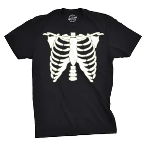 Mens Glowing Skeleton Rib Cage Cool Halloween Costume T Shirt Glow in The Dark Tee Mens Funny T Shirts Cool Vintage Fashion T-Shirt Gift Classic Menswear Halloween Apparel for Men Novelty Tees for Guys Black