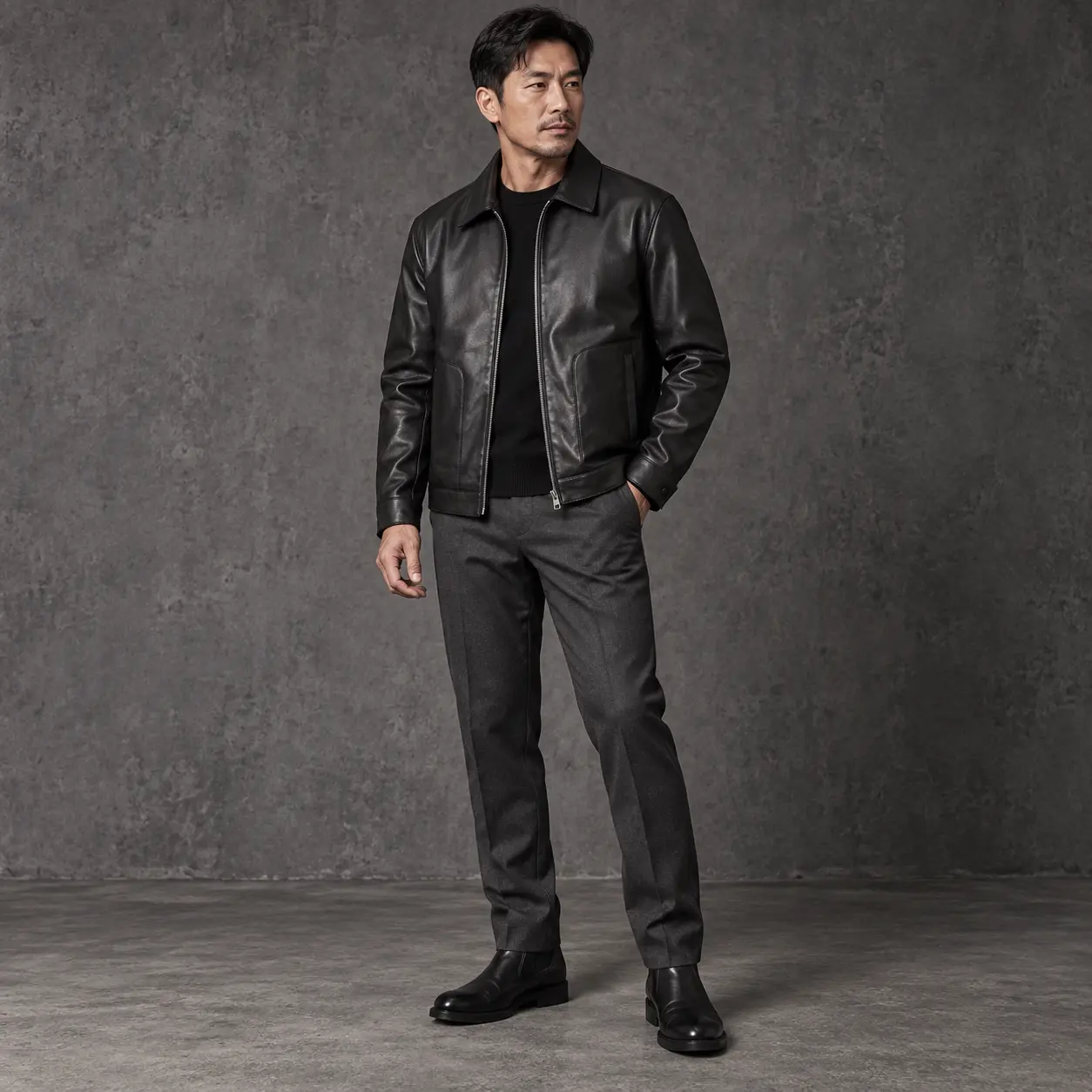 New men’s leather jacket for spring/autumn, slim fit with turn-down collar, windproof casual outerwear, men’s top 105XJ-XH-PY611