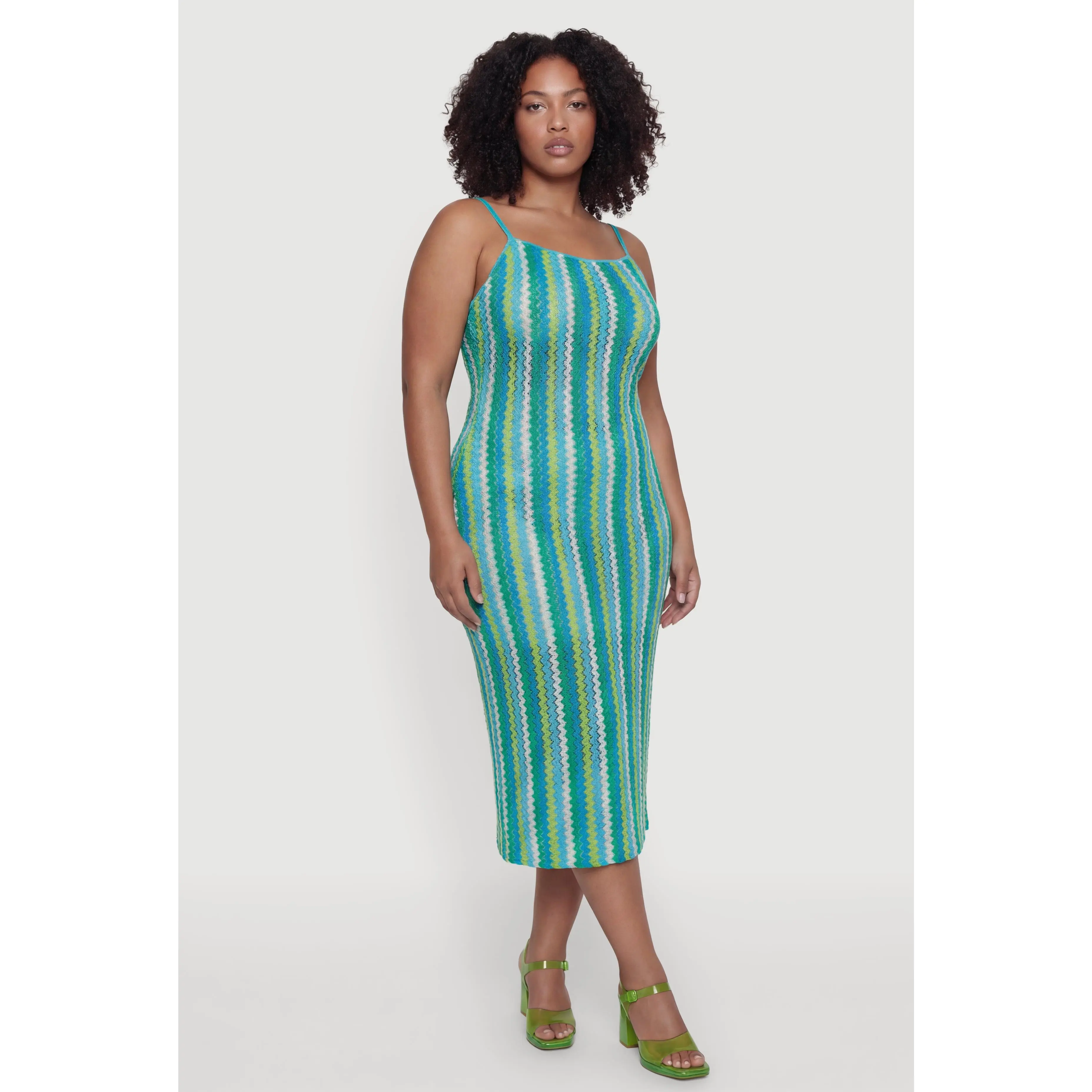 Plus Size Chevron Striped Tie Back Cami Maxi Dress