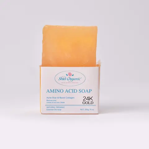 Sha's Organic Skincare 24 Karat Gold & Amino Acid Body Cleanser - 200g 1-Piece, All Natural Olive Oil Hydrating Skin Care Shower Wash, Skin-Friendly Gentle Acne Treatment for Sensitive Adults, Antibacterial Cleansing, Formaldehyde Free