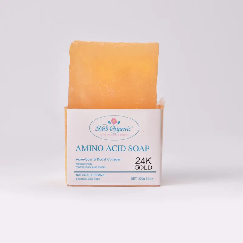 Sha's Organic Skincare 24 Karat Gold & Amino Acid Body Cleanser - 200g 1-Piece, All Natural Olive Oil Hydrating Skin Care Shower Wash, Skin-Friendly Gentle Acne Treatment for Sensitive Adults, Antibacterial Cleansing, Formaldehyde Free