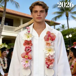 2026 Graduation Hawaiian Flower Wreath, Tropical Orchid & Mixed Floral Wreath, Durable Artificial Flower Necklace, Unisex Graduation Accessory Gift, Ornaments, Decorative Flower Wreath, Artificial Orchid Flowers