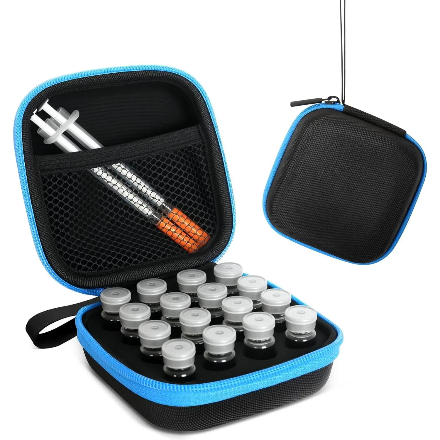Custom-Cut Foam Slot Peptide Vial Organiser with Mesh Pocket - 16/30 Slots, 16*3ml Universal Insert  Storage Box for 1-3ml Vials, Lightweight Mini Home Organiser （Only Case）