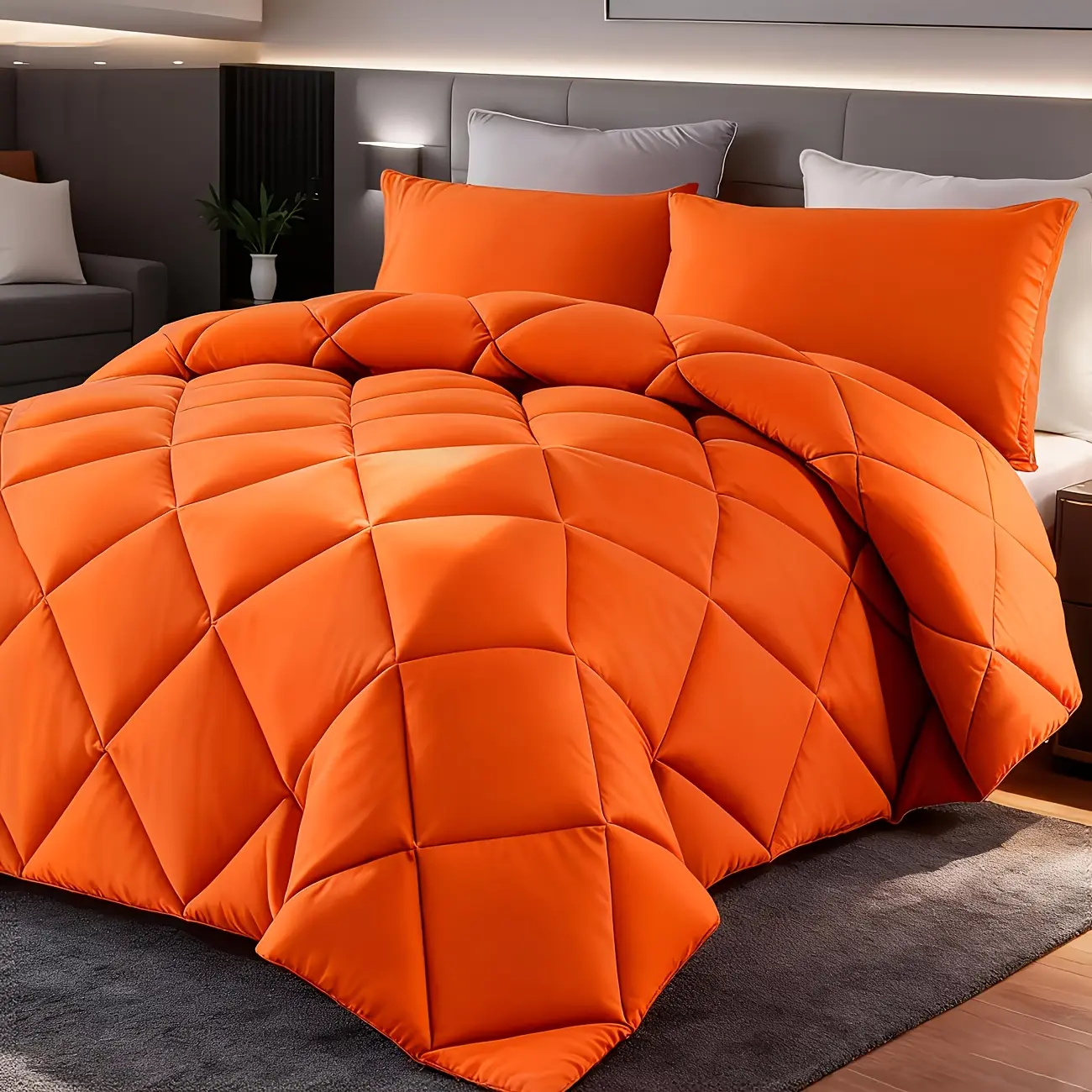2/3pcs Minimalist Luxury Diamond-Stitch Oversized Bedding, A Soft, Lightweight, Breathable, And Easy-care Comforter Set