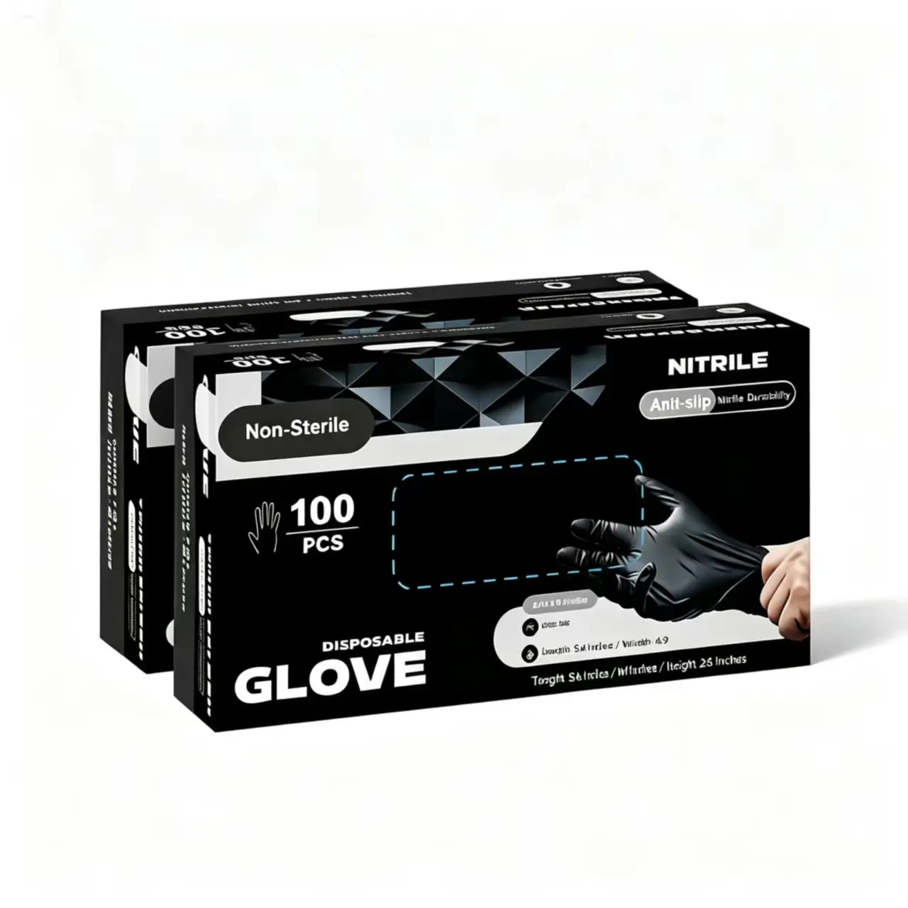 100 PCS (L size) disposable nitrile test gloves - free of latex, powder-free not sterile, suitable for both left and right hands, suitable for sensitive skin, sturdy and durable, boxed industrial cleaning gloves, suitable for kitchens and car maintenance.