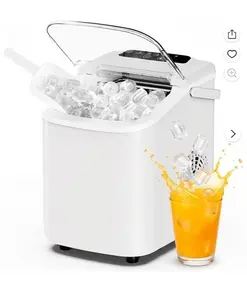 Ice Maker, Nugget Ice Makers Countertop, Portable Handle, 26lbs Daily, 9 Bullet Cubes in 6~8 Mins, Self-Cleaning with Basket and Scoop for Home，Kitchen，White