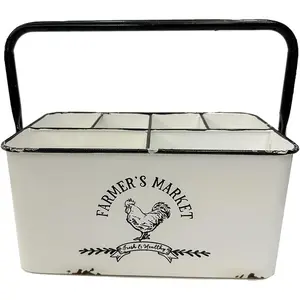 Distressed White Rustic Silverware Utensil Holder with 6 Compartments & Napkin Slot – for Parties, Picnics, Countertop &