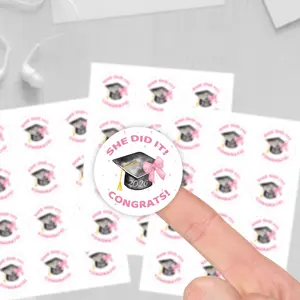 120 Round Graduation Stickers, Festive Design with Cap and Bow, Perfect for Invitations, Gift Boxes, Party Snacks