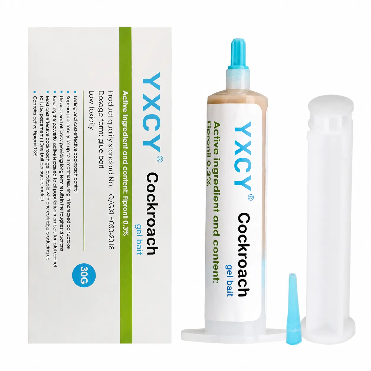 YXCY Cockroach Gel Bait - 4 Tubes (30g Each), 1 Plunger, 2 Tips - Indoor & Outdoor Pest Control for American, German & Major Cockroach Species