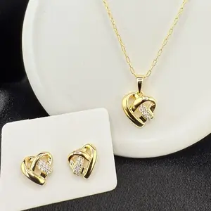 Heart Shaped Erring and Charm Set with 18 Inch Paper Chip Chain Includes Earrings and Pendant Perfect for Special Occasions