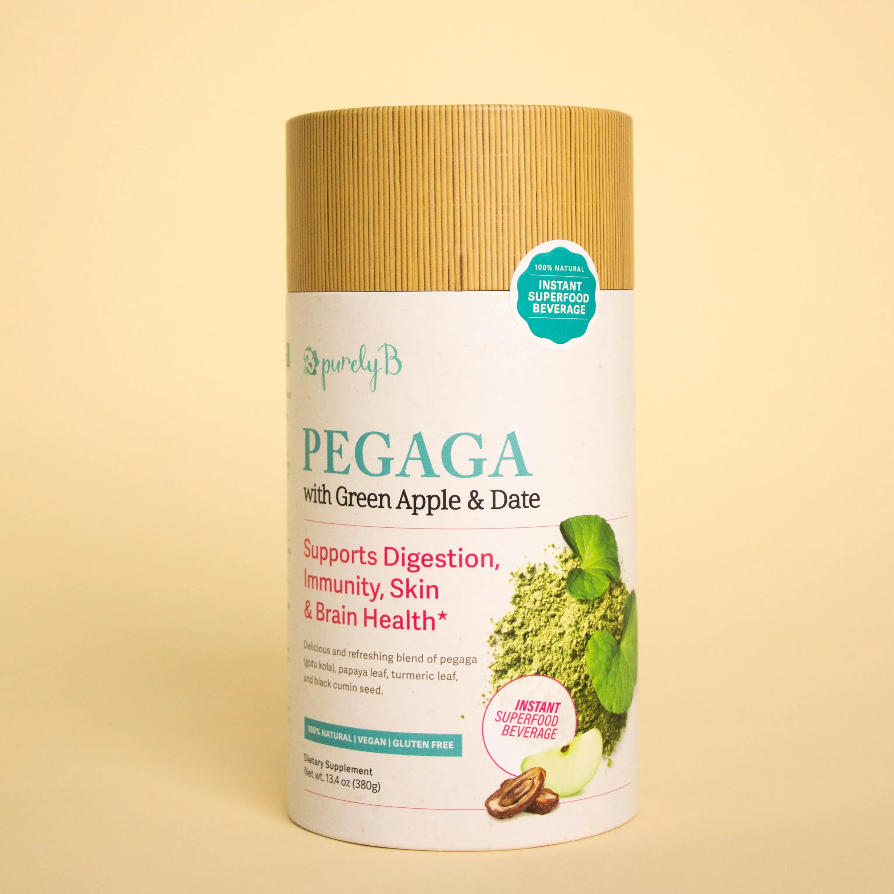 PurelyB Pegaga Powder Supplement Canister 13.4oz - Gut & Brain Health Dietary Superfood Blend - Healthcare