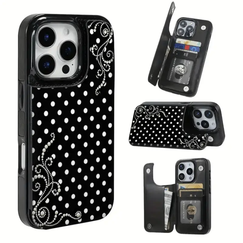 Flexible TPU Mobile Phone Case for iPhone 13-17 Series (11-12 Included, Pro, Pro Max, Standard) - Lovely Pearl Polka Dot Dream Pattern, Shockproof Edges, Scratch-Safe Shell, Card Slot Storage, Fits iOS, IP Series Fit Phone Accessory