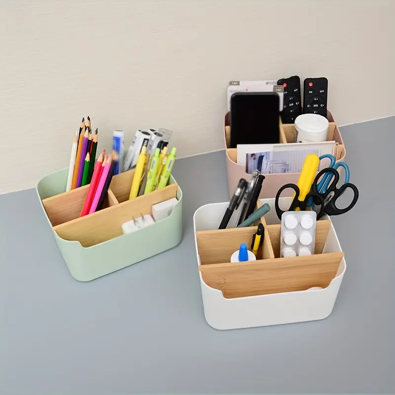 Fashion Design Multi-Layer Office Desk Storage Box, 5-Grid Plastic Organizer for Office Supplies, Remote Controls & Stationery Accessories