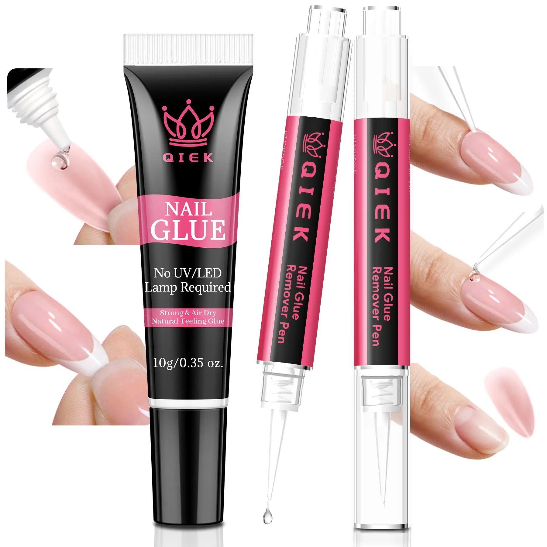 QIEK Nail Glue 10g + Nail Glue Remover Pen 3ml*2