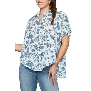 Umgee Full Size Two Tone Floral Print Top Plus Size