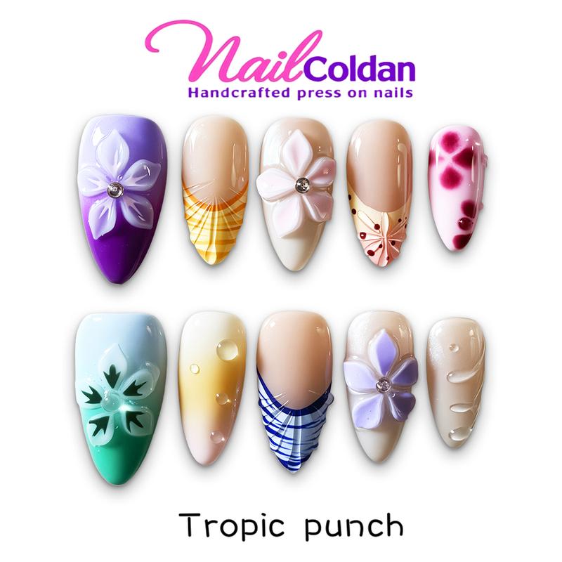 Tropic punch collections SWEET ANGEL 100% Handmade 3D Press-on Nails | Reusable | Long-Lasting | Salon-Quality 10PCS | Gel fake Nails