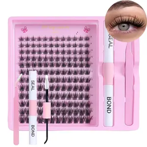 144 cluster eyelash extension set, fluffy and thick eyelash extension set, 144 pieces of 3D effect eyelash group DIY eyelash extension set with application tool for self application at home