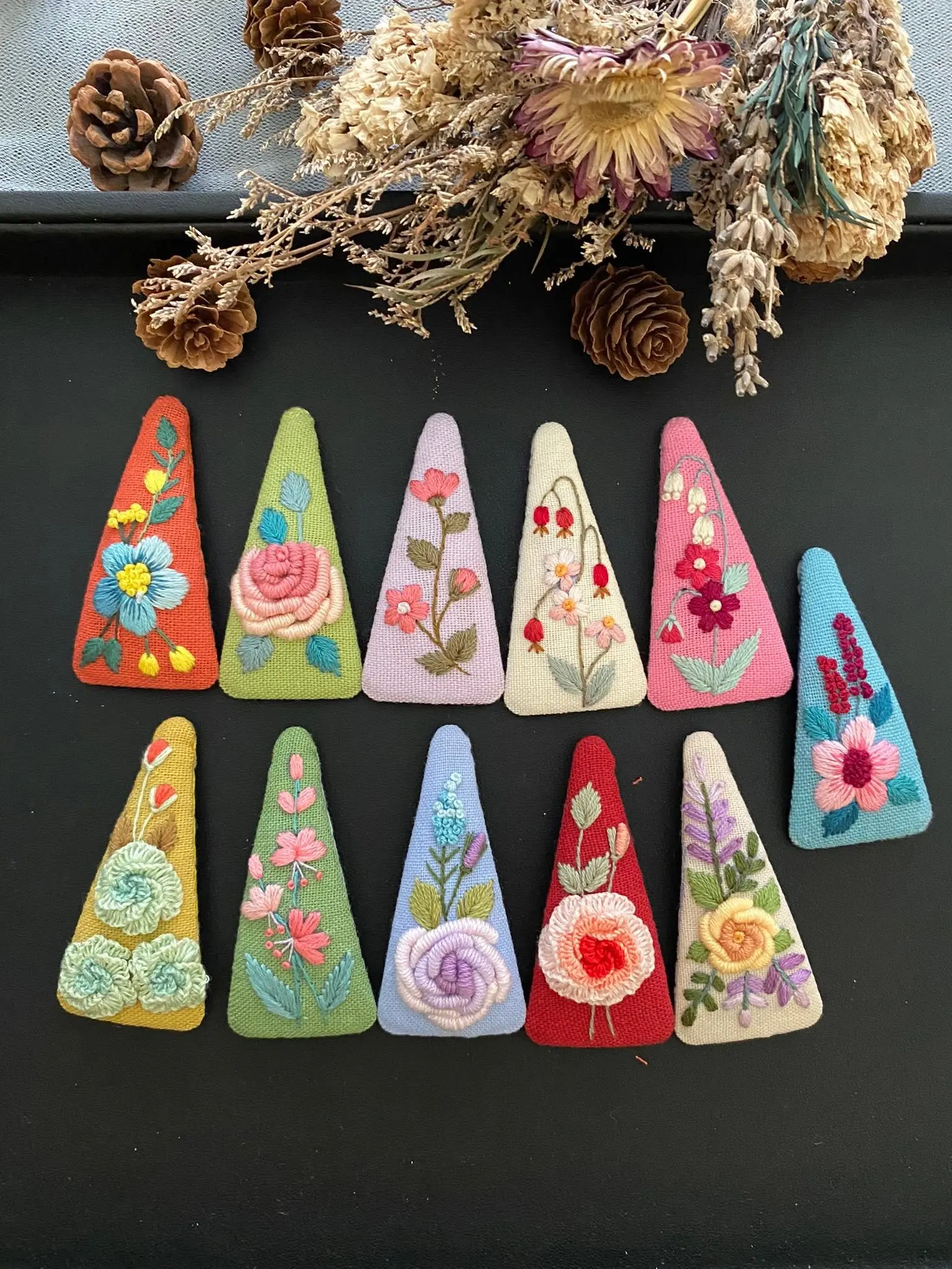 Hand-Embroidered Flower Hair Clips – Handmade Fabric Barrettes, Vintage Hair Accessories