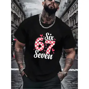 Trendy Black Men's Casual T-Shirt Checkered Heart Design Valentine's Day Street Style Party Everyday Wear Short Sleeve