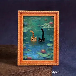 1PC Miniature Frame-Shaped Refrigerator Magnet, Fridge Magnet, Soft Magnetic Refrigerator Magnets, Cat Swimming in Flower Pond Design, Exquisite Decorative Home Decor Accessory, Ideal Holiday Gift