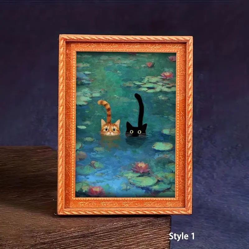 1PC Miniature Frame-Shaped Refrigerator Magnet, Fridge Magnet, Soft Magnetic Refrigerator Magnets, Magnetic Item, Cat Swimming in Flower Pond Design, Exquisite Decorative Home Decor Accessory, Ideal Holiday Gift