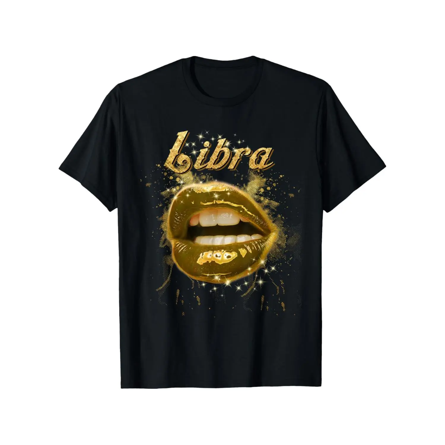 Women's Libra Zodiac Birthday Black Woman Lips Cotton T-Shirt, Casual Crew Neck Short Sleeve, Machine Washable Outdoor Wear, S-XXXL Sizes, Outdoors, Normal Type, Clothes, S To Xxxl, Slim-Fitting, Street, All Seasons
