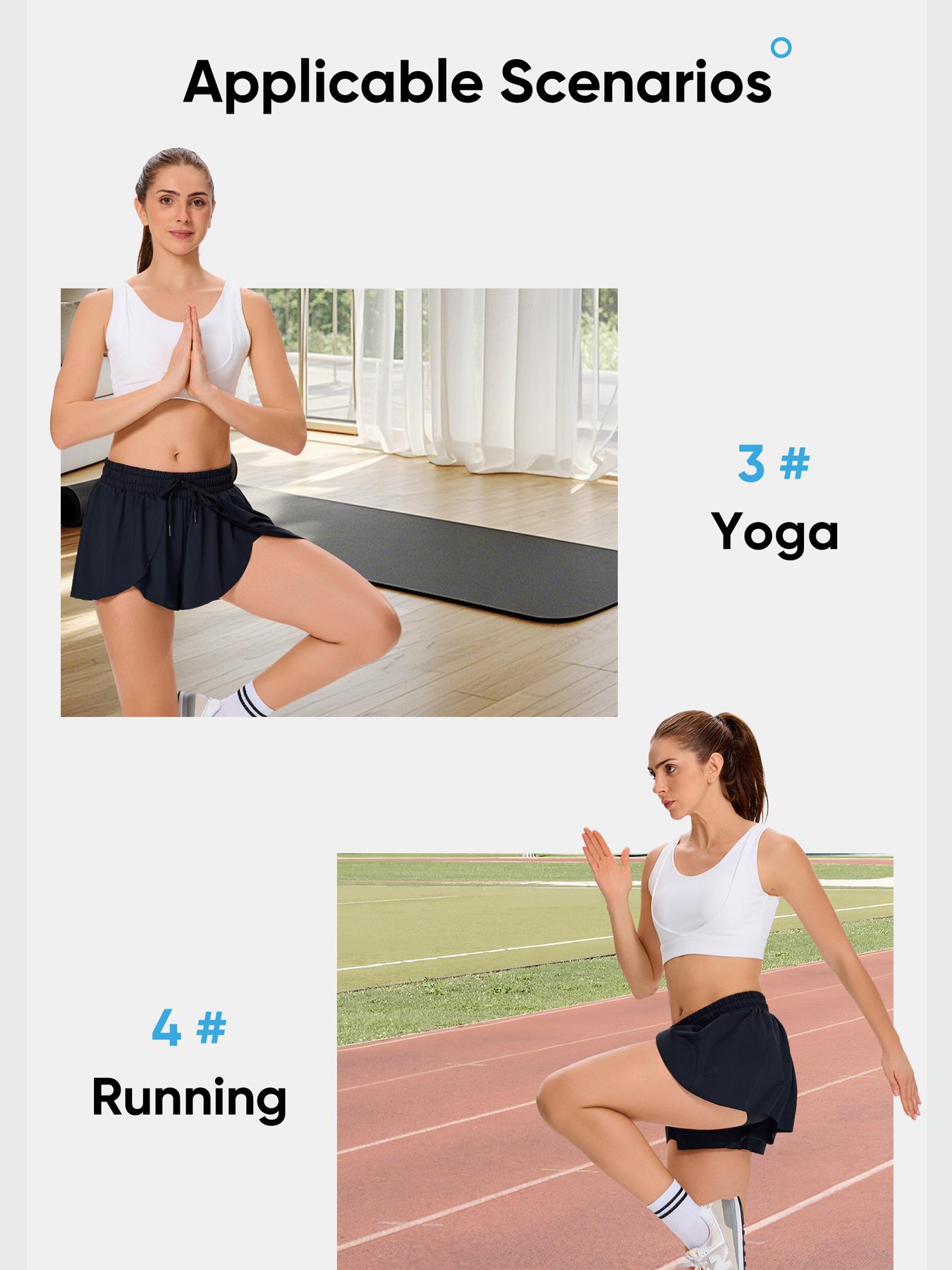 3 Pcs/Set Butterfly Flowy 2 in 1 High-Waisted Women's Shorts with Pocket - Comfy Spandex Athletic Wear for Yoga Running Gym Lounge Summer