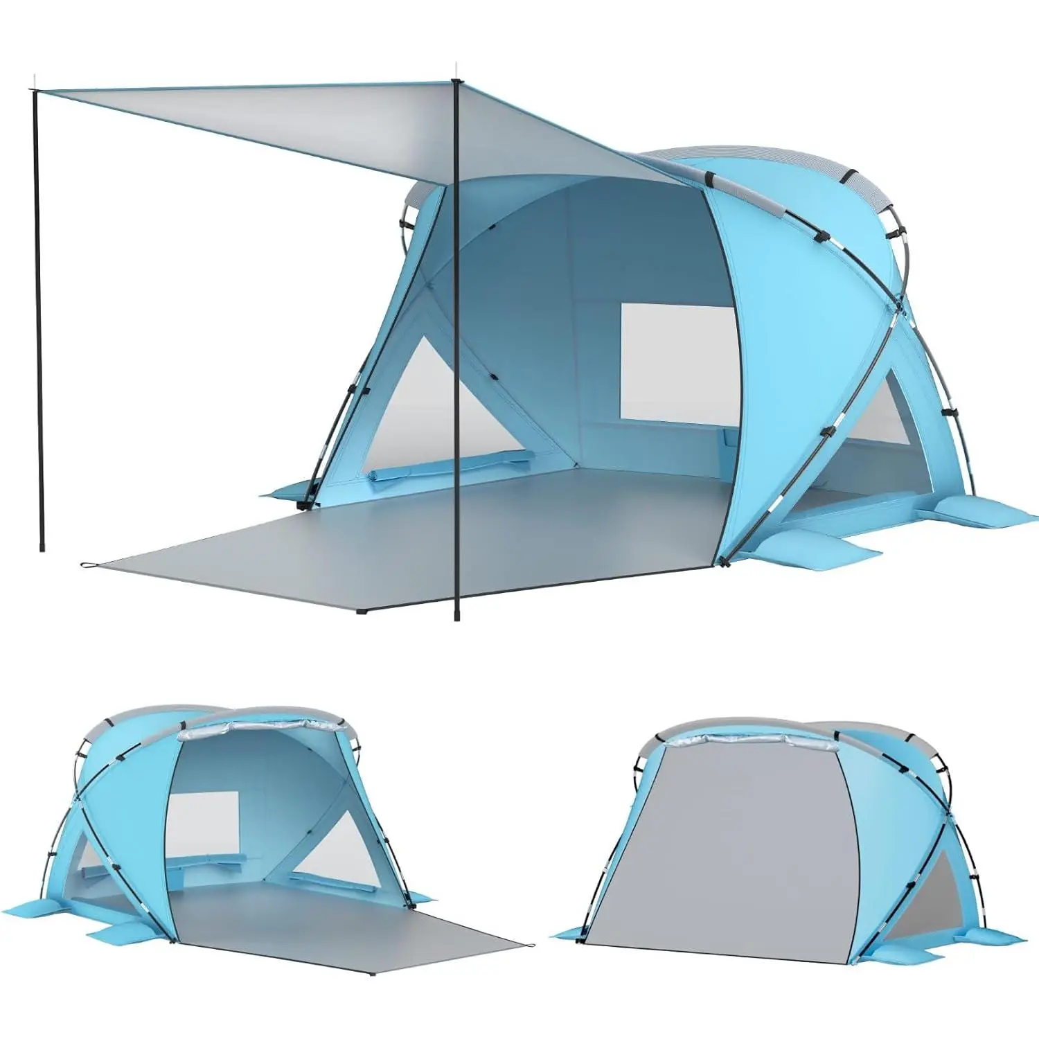 4-6 Person Pop Up Beach Tent Sun Shelter with Canopy, Easy Setup UPF 50+ UV Protection Portable Lightweight Waterproof Family Beach Cabana Sun Shade Shelter - Blue