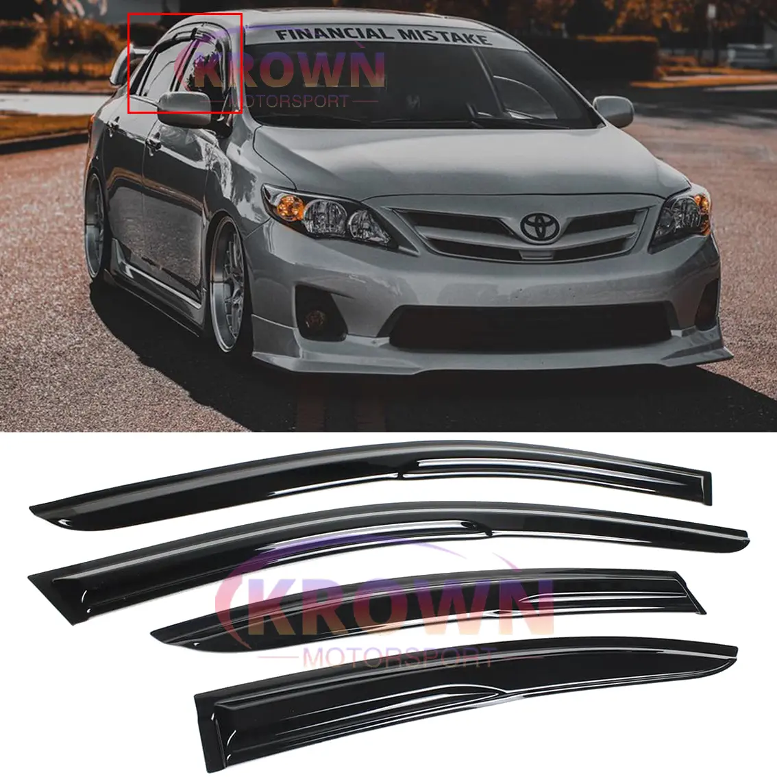 FOR 2009-2013 TOYOTA COROLLA 3D WAVY JDM MUGEN STYLE WINDOW VISOR VENT RAIN GUARDS