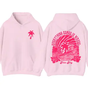 Everything Comes In Waves Palm Puff Hoodie & T-Shirt – Retro Surf Graphic Hoodie, Vintage Beach & Palm Tree Design, Aesthetic Summer Streetwear Pullover, Unisex Casual Hoodie