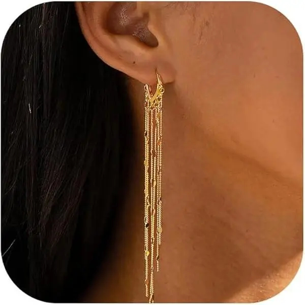 Tewiky Long Prom Earrings for Women, Dangle Drop and Chain Tassel Threader Earrings Dangling，CZ Hypoallergenic Bride Party Prom jewelry，Women Gifts For Summer Bridal Prom Accessories
