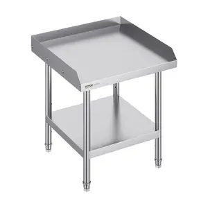 VEVOR Stainless Steel Work Table, 24 x 24 x 26 Inch Commercial Food Prep Worktable, 3-Sided Backsplash Heavy Duty Prep Worktable, Metal Work Table with Adjustable Height for Restaurant Home Hotel