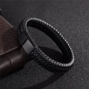 Vintage men's leather open bracelet, simple multi-size woven leather wristband, outdoor sports gift