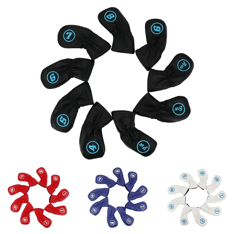 9-Piece Golf Head Covers Set, Waterproof PU Material, Blue, & Colors, Durable Club Protectors for Iron Sets