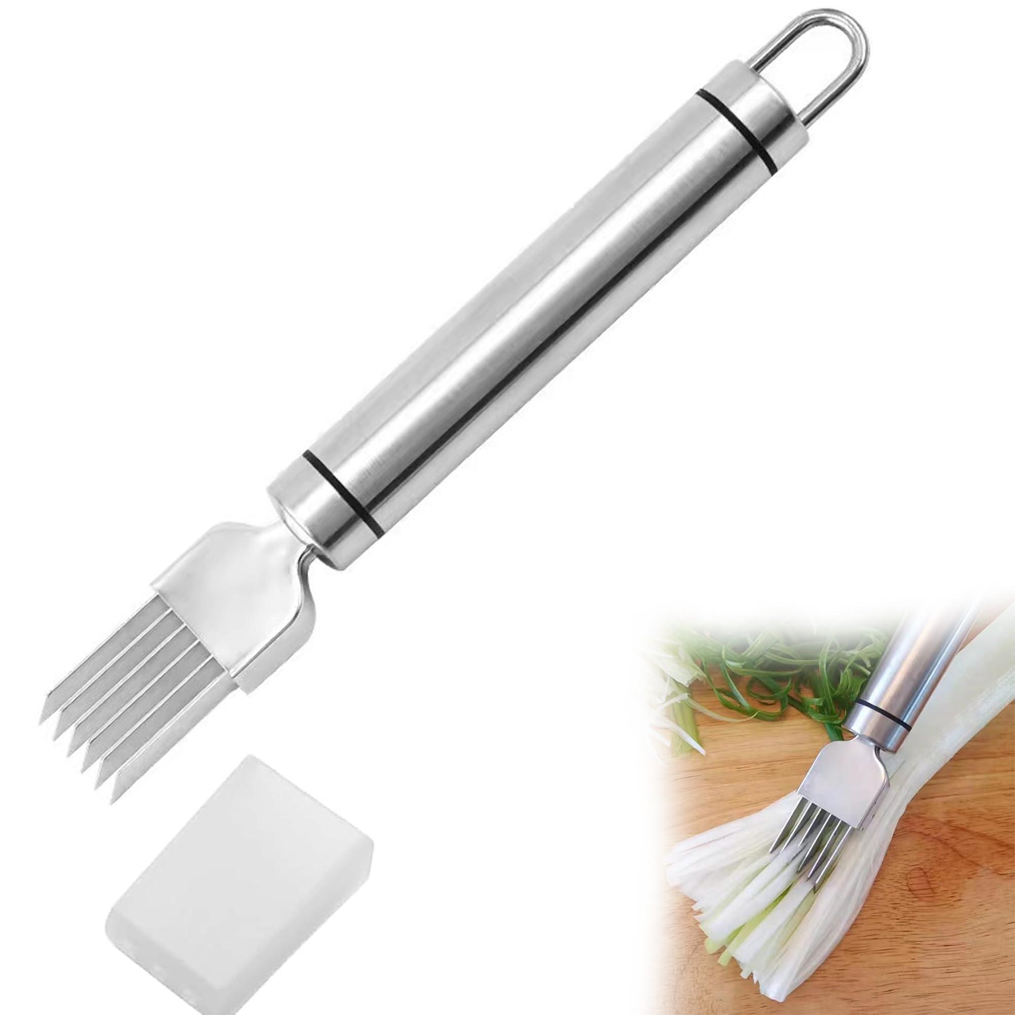 2PCS Stainless Steel Chopped Green Onion Knife, Kitchen Tool Slice Cutlery Vegetable Cutter Sharp Scallion Cutter Shred Knife, for Kitchen Cutting Vegetables Onion Garlic Slicing Tool - YY