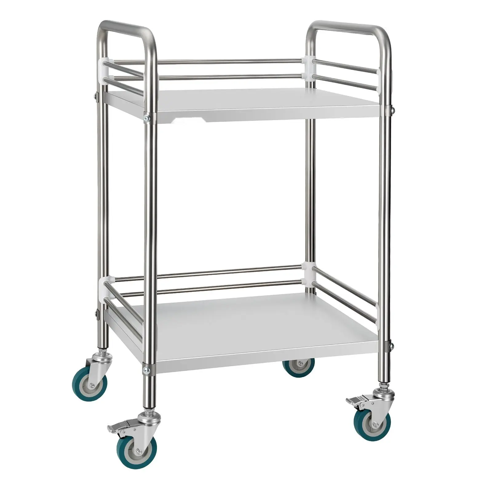 Stainless Steel Lab Utility Cart, 2-Tier Rolling Cart With Lockable Wheels, Medical Serving Trolley, Clinic Tray, Heavy-Duty Mobile Service Storage Cart For Hospital, Restaurant, Kitchen, Salon