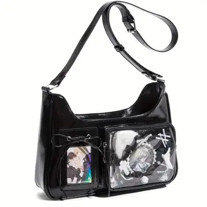 Japanese-style Y2K Fashion Casual Minimalist Versatile Large Capacity Transparent Badge Plushie Crossbody Bag for Shopping and Commuting